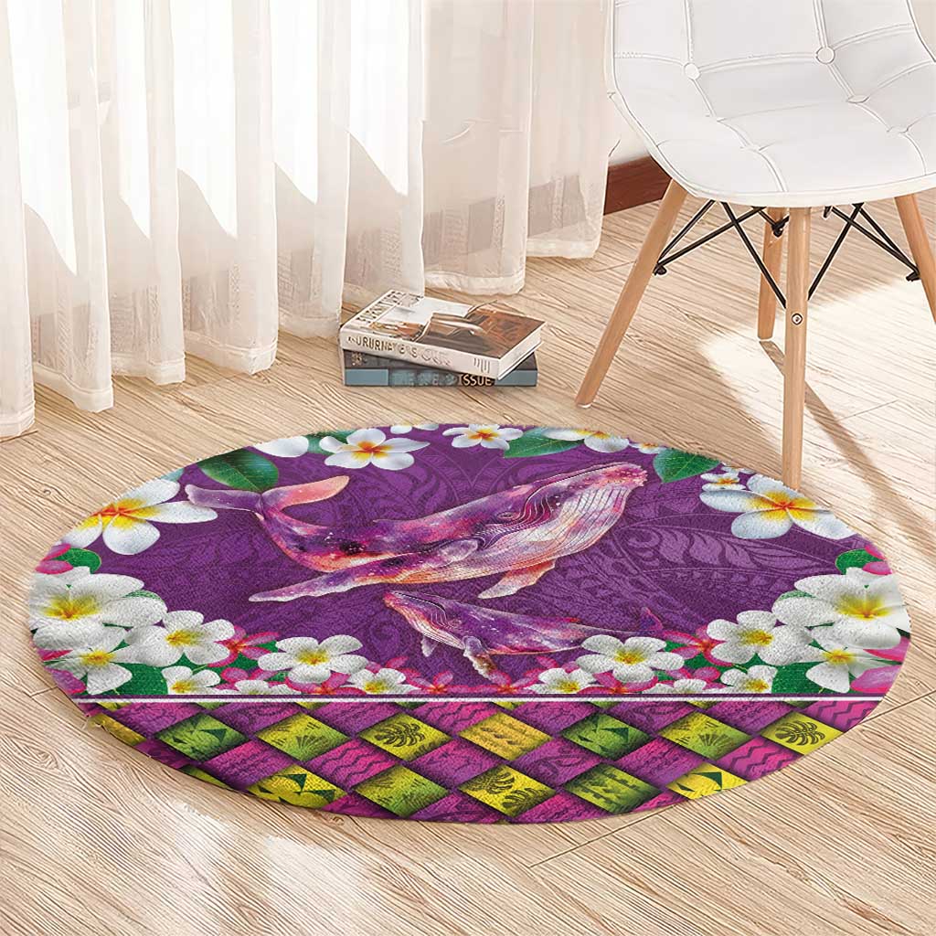 Hawaiian Plumeria and Humpback Whales Round Carpet Polynerian Art Tattoo-Mauve Color LT03 - Polynesian Pride