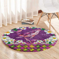 Hawaiian Plumeria and Humpback Whales Round Carpet Polynerian Art Tattoo-Mauve Color LT03 - Polynesian Pride