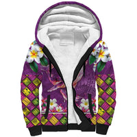 Hawaiian Plumeria and Humpback Whales Sherpa Hoodie Polynerian Art Tattoo-Mauve Color