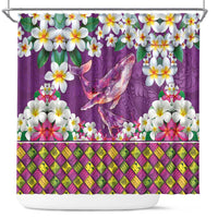 Hawaiian Plumeria and Humpback Whales Shower Curtain Polynerian Art Tattoo-Mauve Color