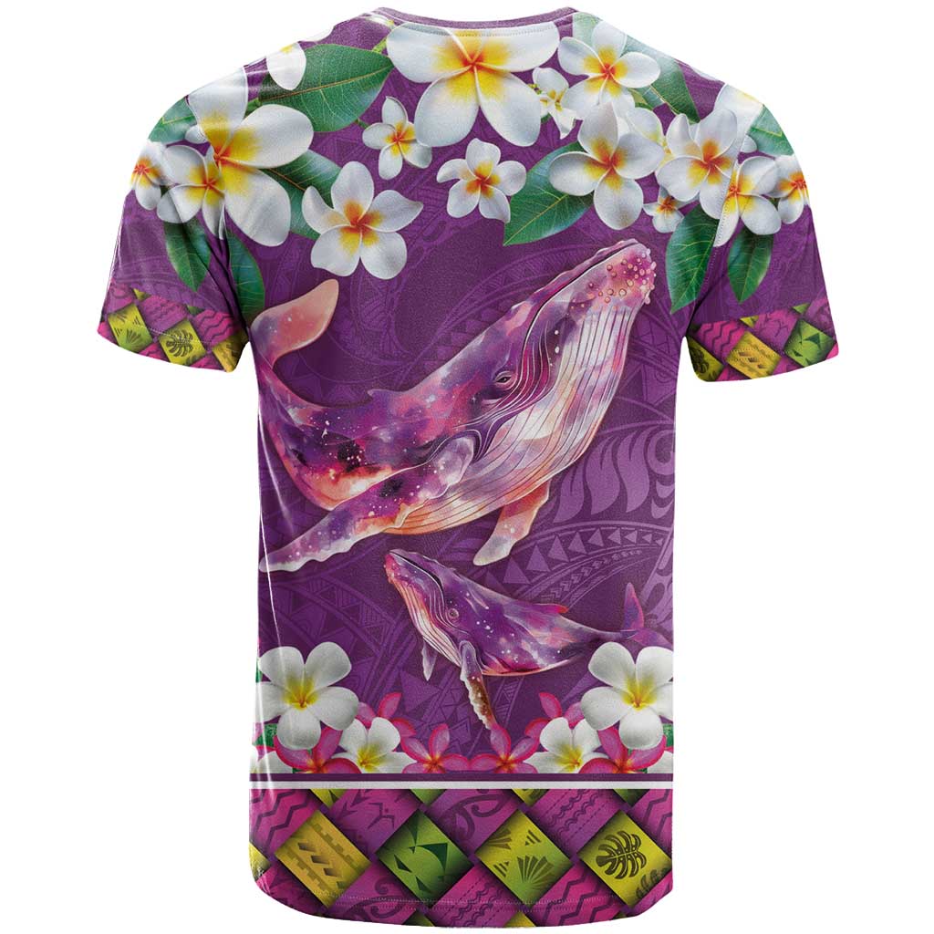 Hawaiian Plumeria and Humpback Whales T Shirt Polynerian Art Tattoo-Mauve Color