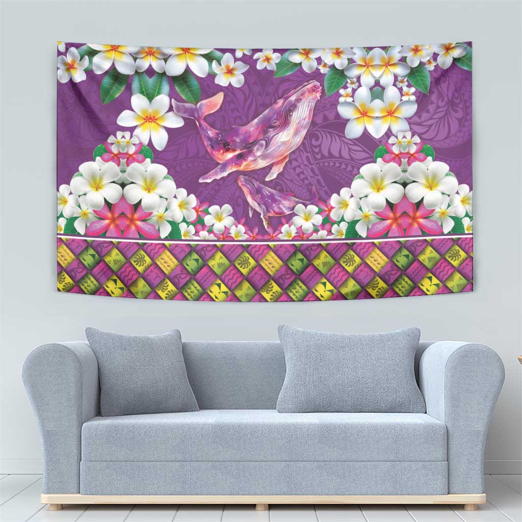 Hawaiian Plumeria and Humpback Whales Tapestry Polynerian Art Tattoo-Mauve Color LT03 - Polynesian Pride
