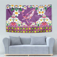 Hawaiian Plumeria and Humpback Whales Tapestry Polynerian Art Tattoo-Mauve Color LT03 - Polynesian Pride