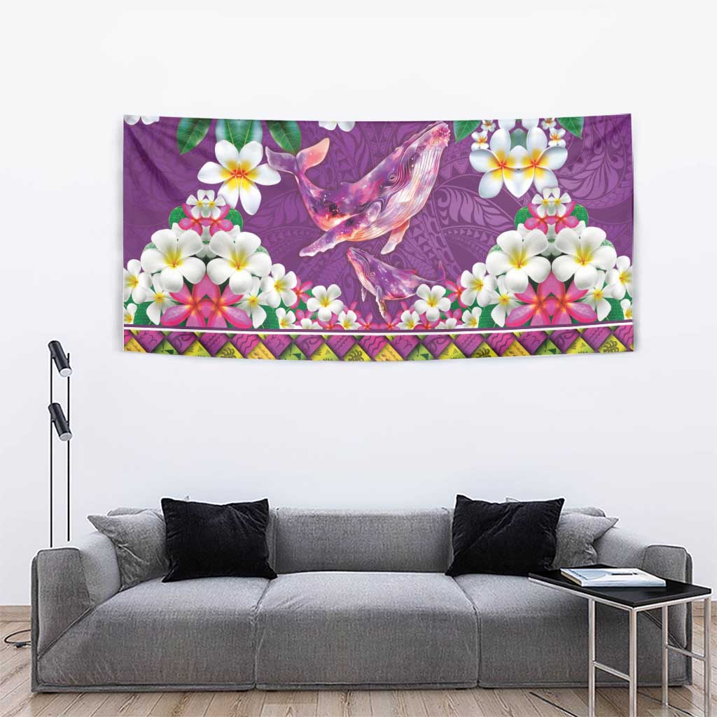 Hawaiian Plumeria and Humpback Whales Tapestry Polynerian Art Tattoo-Mauve Color LT03 - Polynesian Pride