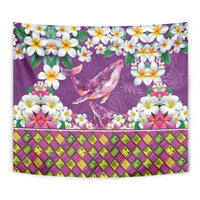 Hawaiian Plumeria and Humpback Whales Tapestry Polynerian Art Tattoo-Mauve Color LT03 - Polynesian Pride