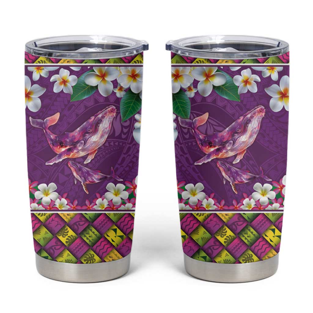 Hawaiian Plumeria and Humpback Whales Tumbler Cup Polynerian Art Tattoo-Mauve Color