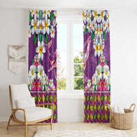 Hawaiian Plumeria and Humpback Whales Window Curtain Polynerian Art Tattoo-Mauve Color
