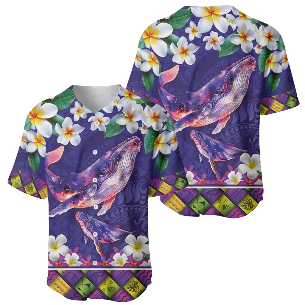 Hawaiian Plumeria and Humpback Whales Baseball Jersey Polynerian Art Tattoo-Navy Color LT03 - Polynesian Pride