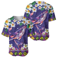 Hawaiian Plumeria and Humpback Whales Baseball Jersey Polynerian Art Tattoo-Navy Color LT03 - Polynesian Pride