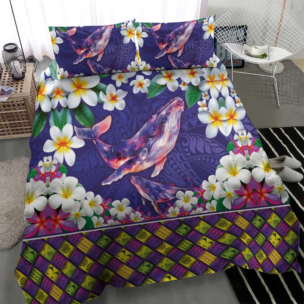 Hawaiian Plumeria and Humpback Whales Bedding Set Polynerian Art Tattoo-Navy Color LT03 - Polynesian Pride