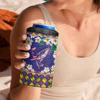 Hawaiian Plumeria and Humpback Whales 4 in 1 Can Cooler Tumbler Polynerian Art Tattoo-Navy Color