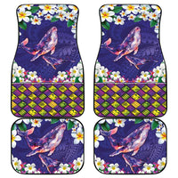 Hawaiian Plumeria and Humpback Whales Car Mats Polynerian Art Tattoo-Navy Color
