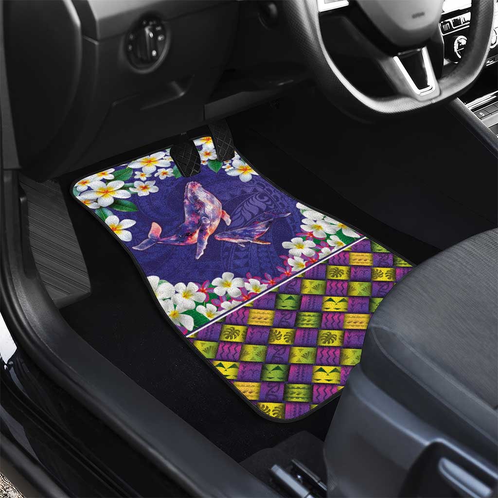 Hawaiian Plumeria and Humpback Whales Car Mats Polynerian Art Tattoo-Navy Color