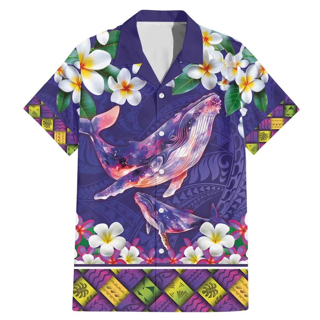 Hawaiian Plumeria and Humpback Whales Family Matching Mermaid Dress and Hawaiian Shirt Polynerian Art Tattoo-Navy Color