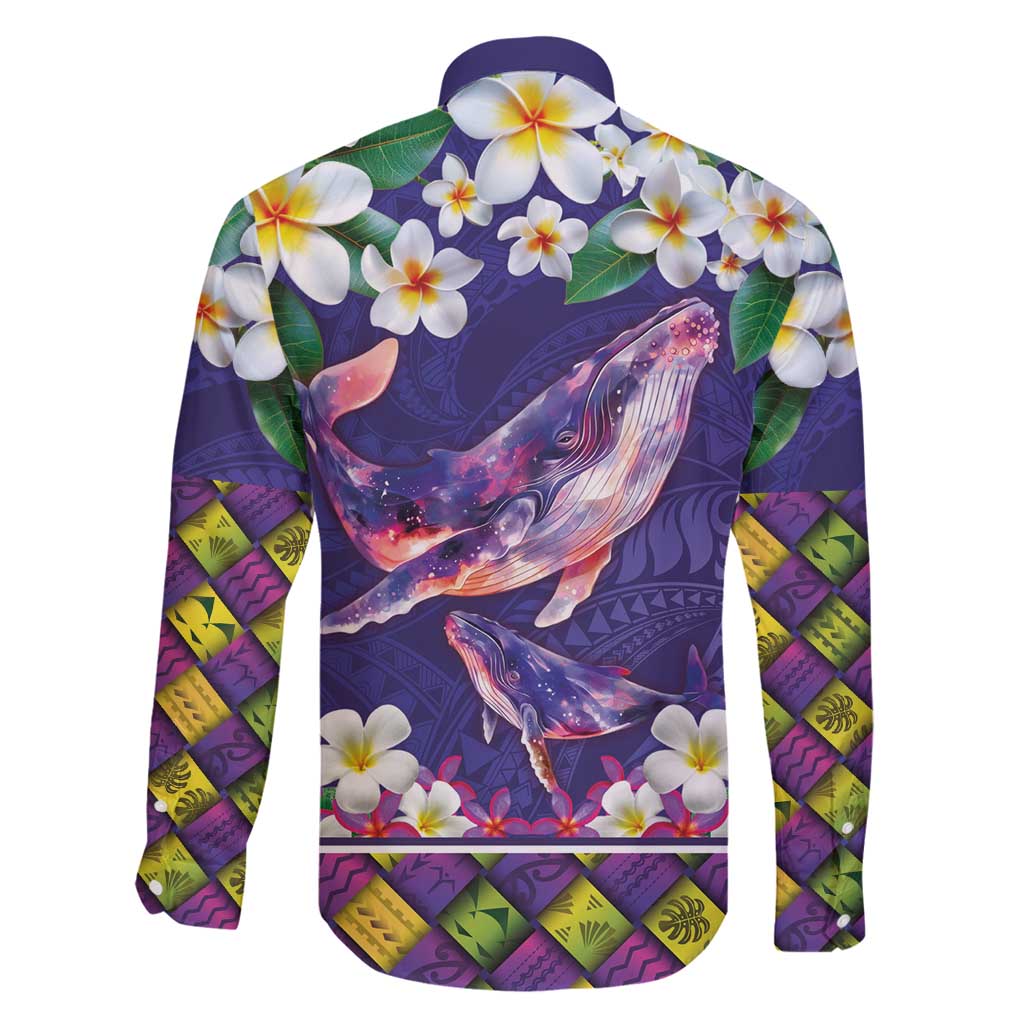 Hawaiian Plumeria and Humpback Whales Family Matching Mermaid Dress and Hawaiian Shirt Polynerian Art Tattoo-Navy Color