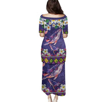 Hawaiian Plumeria and Humpback Whales Family Matching Puletasi and Hawaiian Shirt Polynerian Art Tattoo-Navy Color