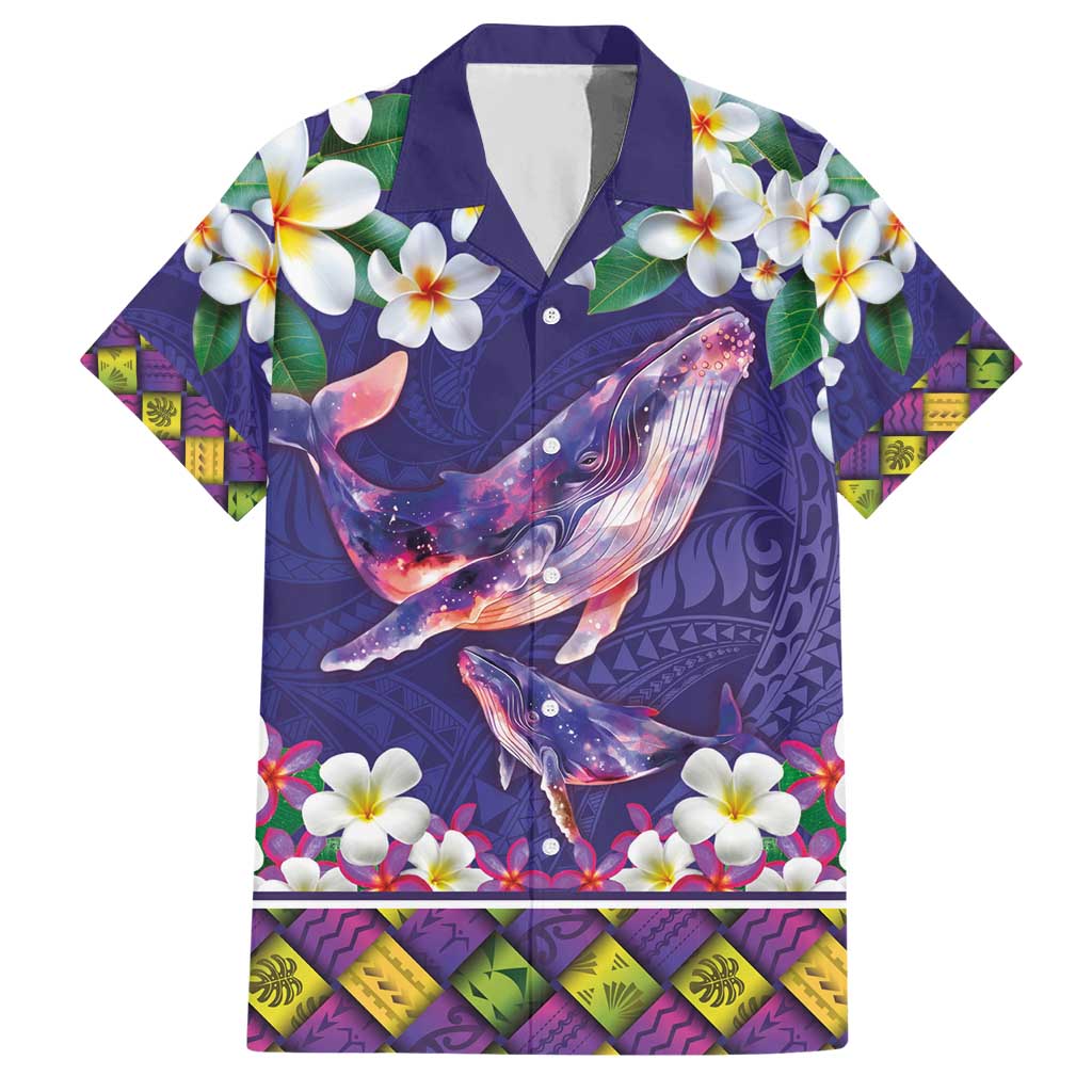 Hawaiian Plumeria and Humpback Whales Hawaiian Shirt Polynerian Art Tattoo-Navy Color