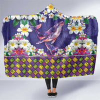 Hawaiian Plumeria and Humpback Whales Hooded Blanket Polynerian Art Tattoo-Navy Color LT03 One Size Navy - Polynesian Pride