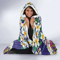 Hawaiian Plumeria and Humpback Whales Hooded Blanket Polynerian Art Tattoo-Navy Color LT03 - Polynesian Pride