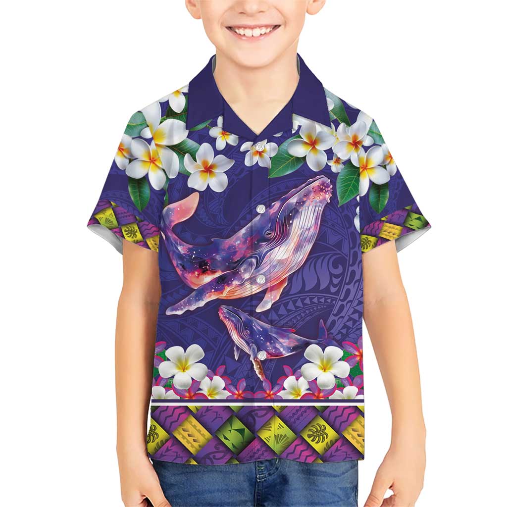 Hawaiian Plumeria and Humpback Whales Kid Hawaiian Shirt Polynerian Art Tattoo-Navy Color LT03 Kid Navy - Polynesian Pride