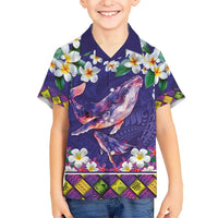 Hawaiian Plumeria and Humpback Whales Kid Hawaiian Shirt Polynerian Art Tattoo-Navy Color LT03 Kid Navy - Polynesian Pride