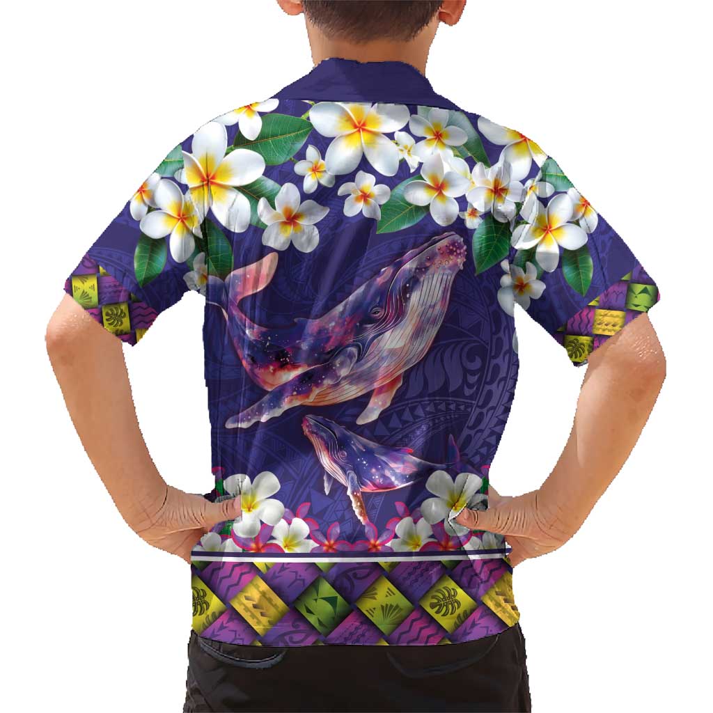 Hawaiian Plumeria and Humpback Whales Kid Hawaiian Shirt Polynerian Art Tattoo-Navy Color LT03 - Polynesian Pride