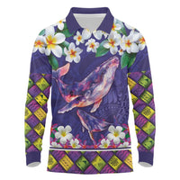 Hawaiian Plumeria and Humpback Whales Long Sleeve Polo Shirt Polynerian Art Tattoo-Navy Color LT03 Navy - Polynesian Pride