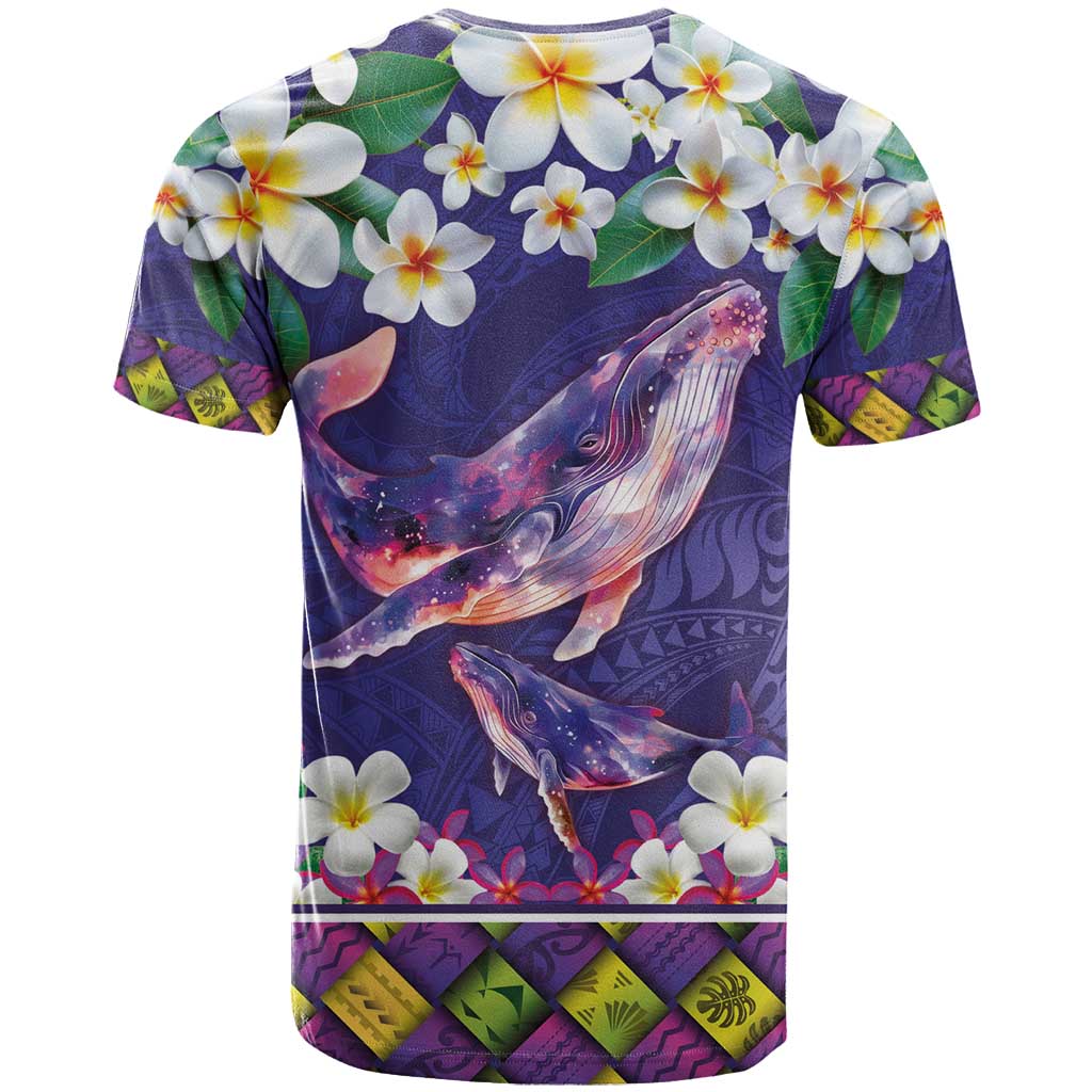 Hawaiian Plumeria and Humpback Whales T Shirt Polynerian Art Tattoo-Navy Color