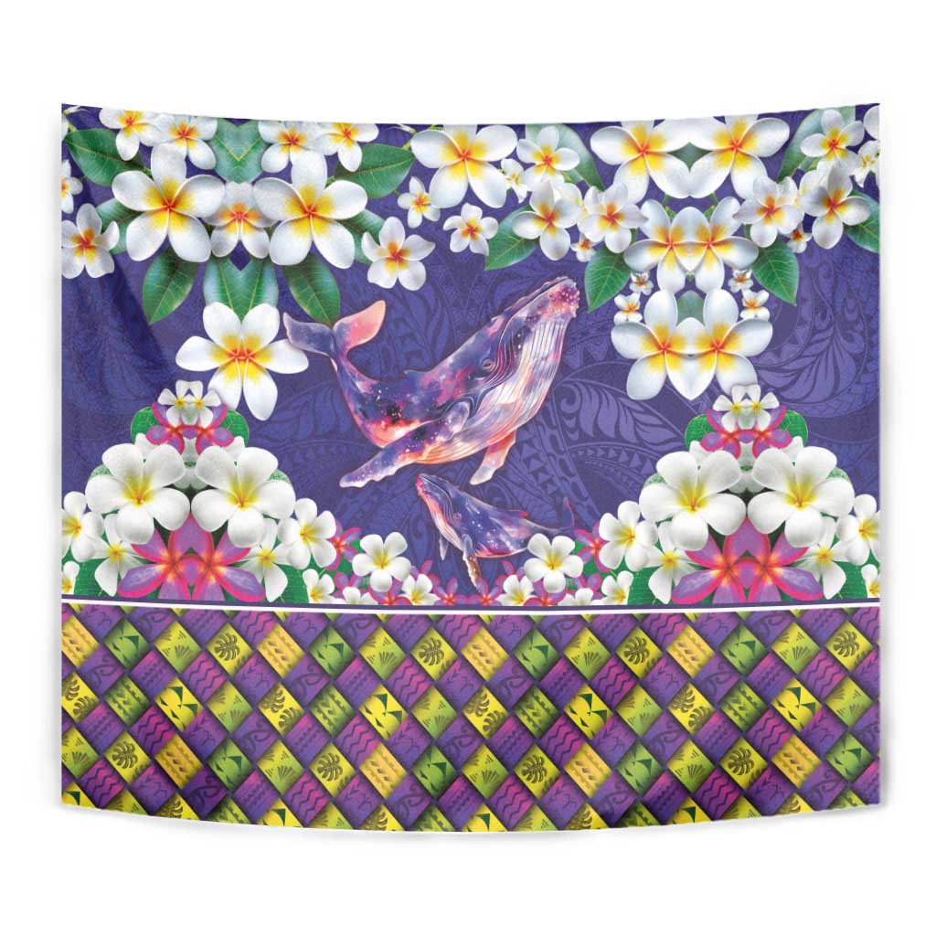 Hawaiian Plumeria and Humpback Whales Tapestry Polynerian Art Tattoo-Navy Color LT03 - Polynesian Pride