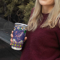 Hawaiian Plumeria and Humpback Whales Tumbler Cup Polynerian Art Tattoo-Navy Color