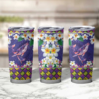Hawaiian Plumeria and Humpback Whales Tumbler Cup Polynerian Art Tattoo-Navy Color