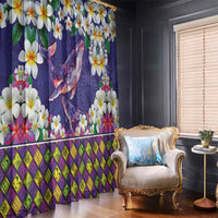 Hawaiian Plumeria and Humpback Whales Window Curtain Polynerian Art Tattoo-Navy Color