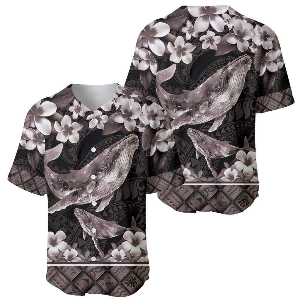 Hawaiian Plumeria and Humpback Whales Baseball Jersey Polynerian Art Tattoo-Grayscale Mode LT03 - Polynesian Pride