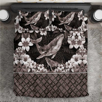 Hawaiian Plumeria and Humpback Whales Bedding Set Polynerian Art Tattoo-Grayscale Mode LT03 Black - Polynesian Pride