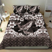 Hawaiian Plumeria and Humpback Whales Bedding Set Polynerian Art Tattoo-Grayscale Mode LT03 - Polynesian Pride