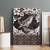Hawaiian Plumeria and Humpback Whales Canvas Wall Art Polynerian Art Tattoo-Grayscale Mode