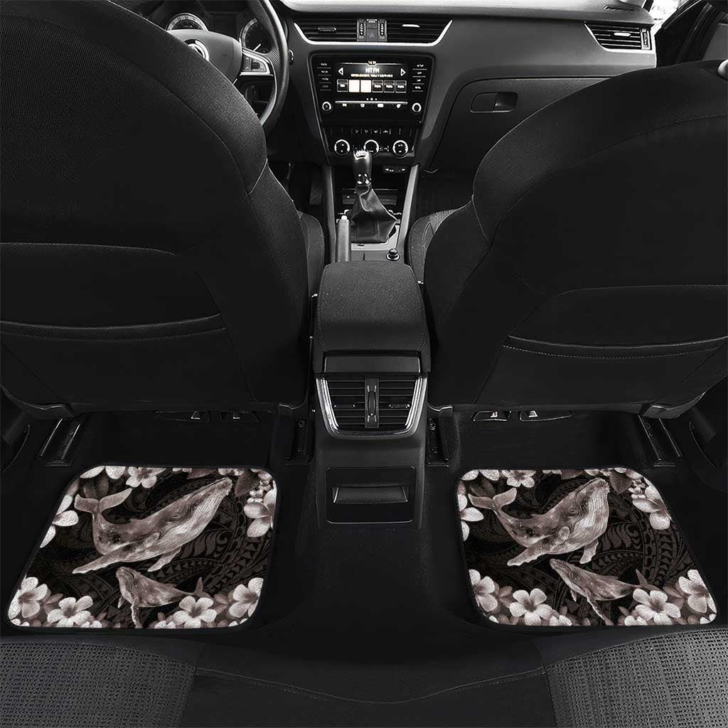 Hawaiian Plumeria and Humpback Whales Car Mats Polynerian Art Tattoo-Grayscale Mode