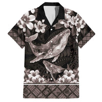 Hawaiian Plumeria and Humpback Whales Family Matching Puletasi and Hawaiian Shirt Polynerian Art Tattoo-Grayscale Mode
