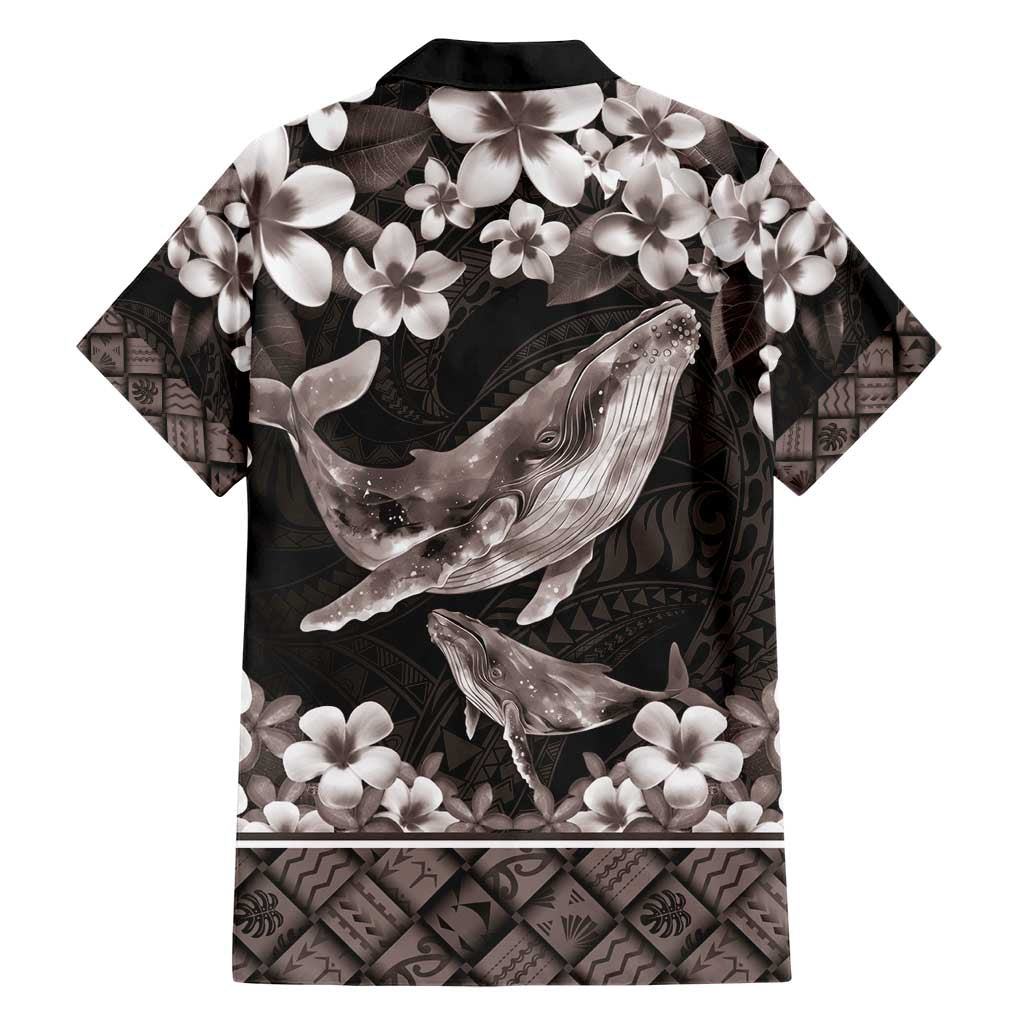 Hawaiian Plumeria and Humpback Whales Hawaiian Shirt Polynerian Art Tattoo-Grayscale Mode