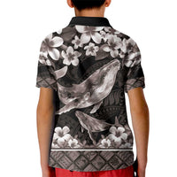 Hawaiian Plumeria and Humpback Whales Kid Polo Shirt Polynerian Art Tattoo-Grayscale Mode LT03 - Polynesian Pride