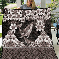 Hawaiian Plumeria and Humpback Whales Quilt Polynerian Art Tattoo-Grayscale Mode