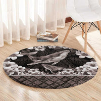 Hawaiian Plumeria and Humpback Whales Round Carpet Polynerian Art Tattoo-Grayscale Mode LT03 - Polynesian Pride