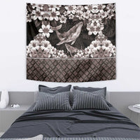 Hawaiian Plumeria and Humpback Whales Tapestry Polynerian Art Tattoo-Grayscale Mode LT03 - Polynesian Pride