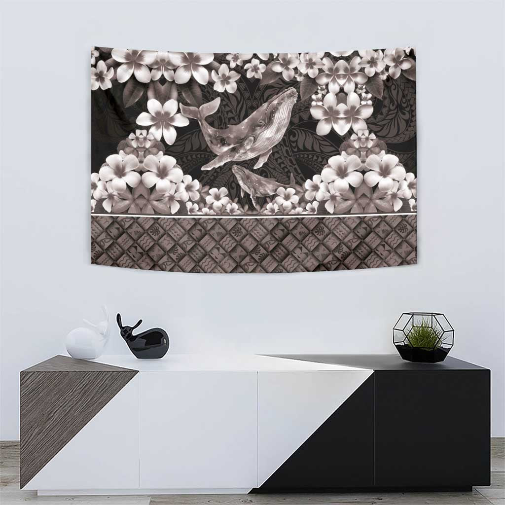 Hawaiian Plumeria and Humpback Whales Tapestry Polynerian Art Tattoo-Grayscale Mode LT03 - Polynesian Pride