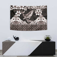 Hawaiian Plumeria and Humpback Whales Tapestry Polynerian Art Tattoo-Grayscale Mode LT03 - Polynesian Pride