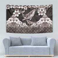Hawaiian Plumeria and Humpback Whales Tapestry Polynerian Art Tattoo-Grayscale Mode LT03 - Polynesian Pride