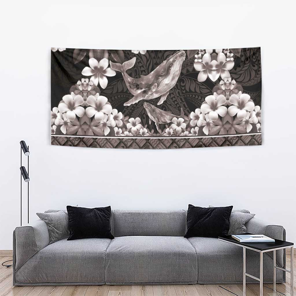 Hawaiian Plumeria and Humpback Whales Tapestry Polynerian Art Tattoo-Grayscale Mode LT03 - Polynesian Pride