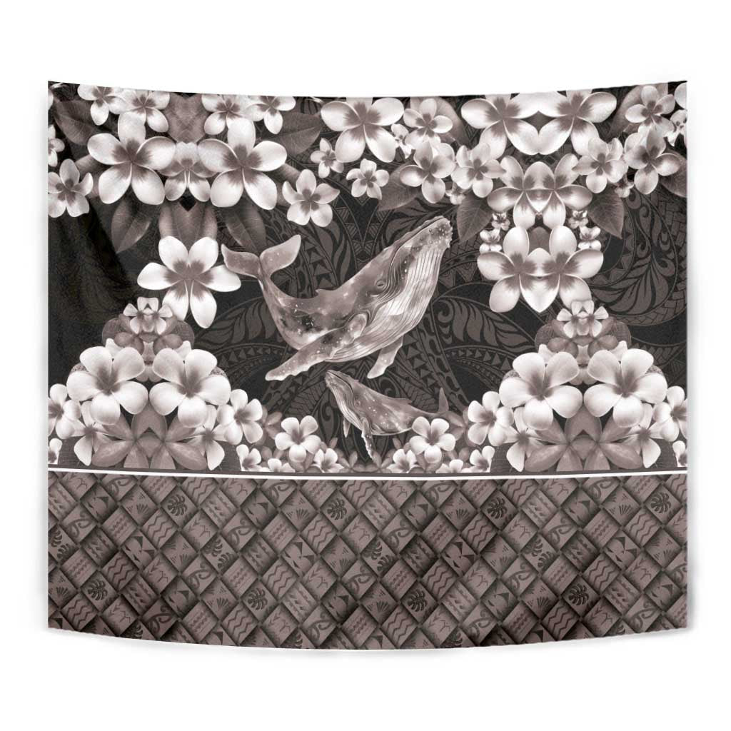 Hawaiian Plumeria and Humpback Whales Tapestry Polynerian Art Tattoo-Grayscale Mode LT03 - Polynesian Pride