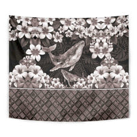 Hawaiian Plumeria and Humpback Whales Tapestry Polynerian Art Tattoo-Grayscale Mode LT03 - Polynesian Pride