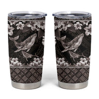 Hawaiian Plumeria and Humpback Whales Tumbler Cup Polynerian Art Tattoo-Grayscale Mode